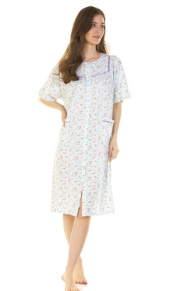 La Marquise Pleated Susan Cotton Rich Short Sleeve Button - Through Nightdress